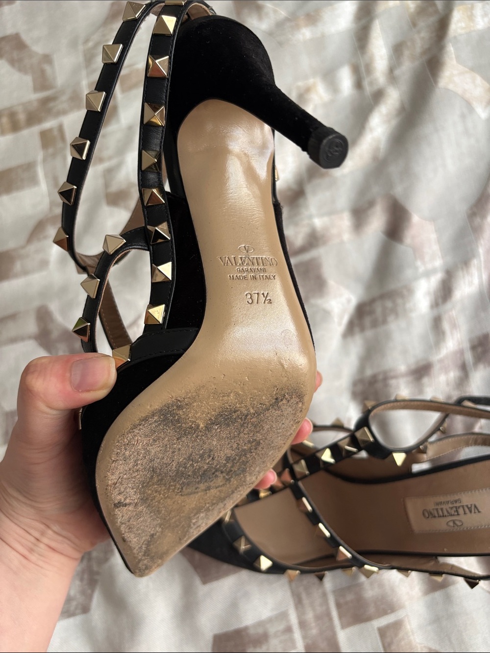 Valentino Black Stud-Embellished Pointed-Toe Slingback Heels - Picture 4 of 5